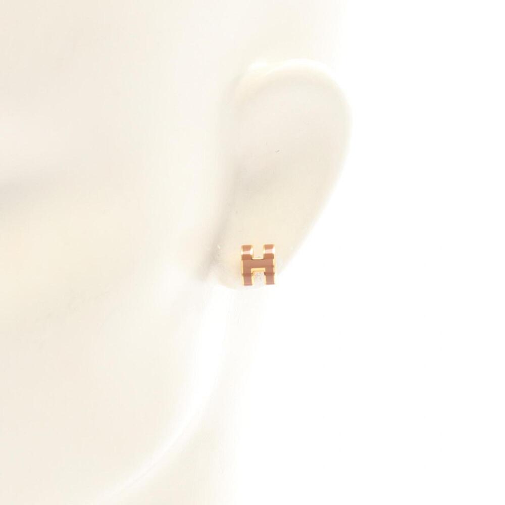 Hermes Mini Pop H Earrings, Gold Plated (GP), Women's, Gold/Pink Tones - Picture 4 of 5